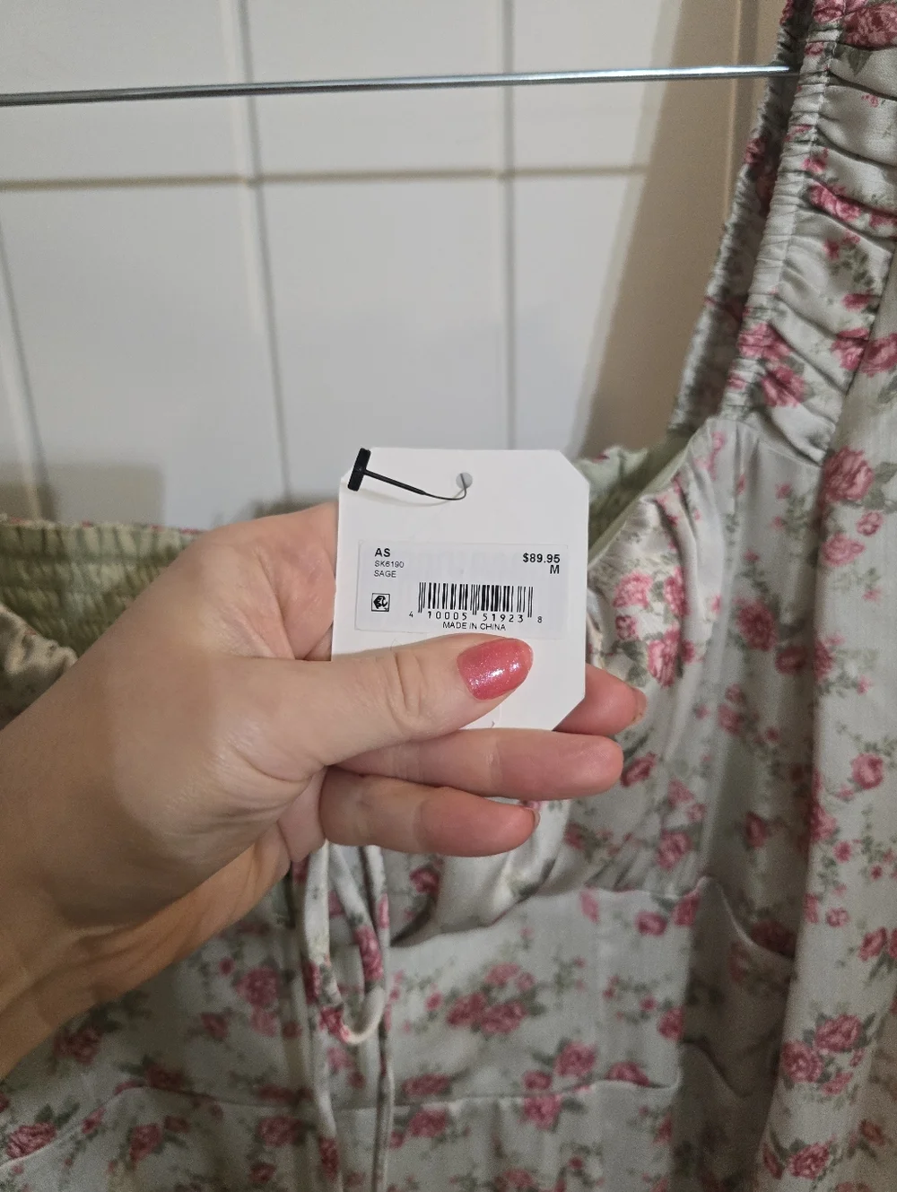 NWT Altard State Floral Midi Dress Mint Green Pink Medium Summer Boho Satin Bust - Picture 6 of 8